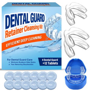 Mouth Guard for Grinding Teeth at Night, Teeth Grinding Mouth Guard for Sleeping, Sleep Mouth Guard with 12 Cleaning Tablets, Anti Snoring Mouthpiece, Night Guards for Teeth Grinding, 4Pack