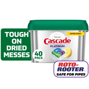 Cascade Platinum Dishwasher Pods, Dishwasher Detergent, Dish Detergent Soap, Lemon, 40 Count