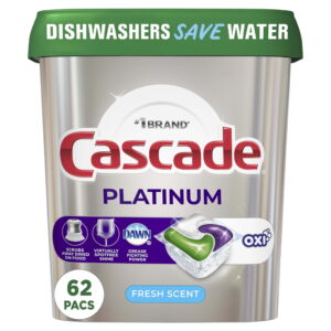 Cascade Platinum + Oxi Dishwasher Detergent Pods, Fresh Scent, 34.5 Ounce, 62 Count
