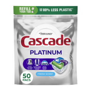Cascade Platinum Dishwasher Pods, Dishwasher Detergent, Dish Detergent Soap, Fresh, 50 Count