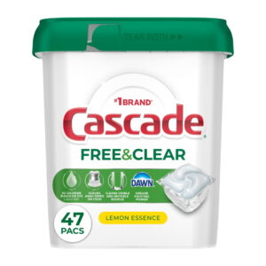 Cascade Free & Clear Dishwasher Pods, Dishwasher Detergent, Dish Detergent Soap, Lemon, 47 count